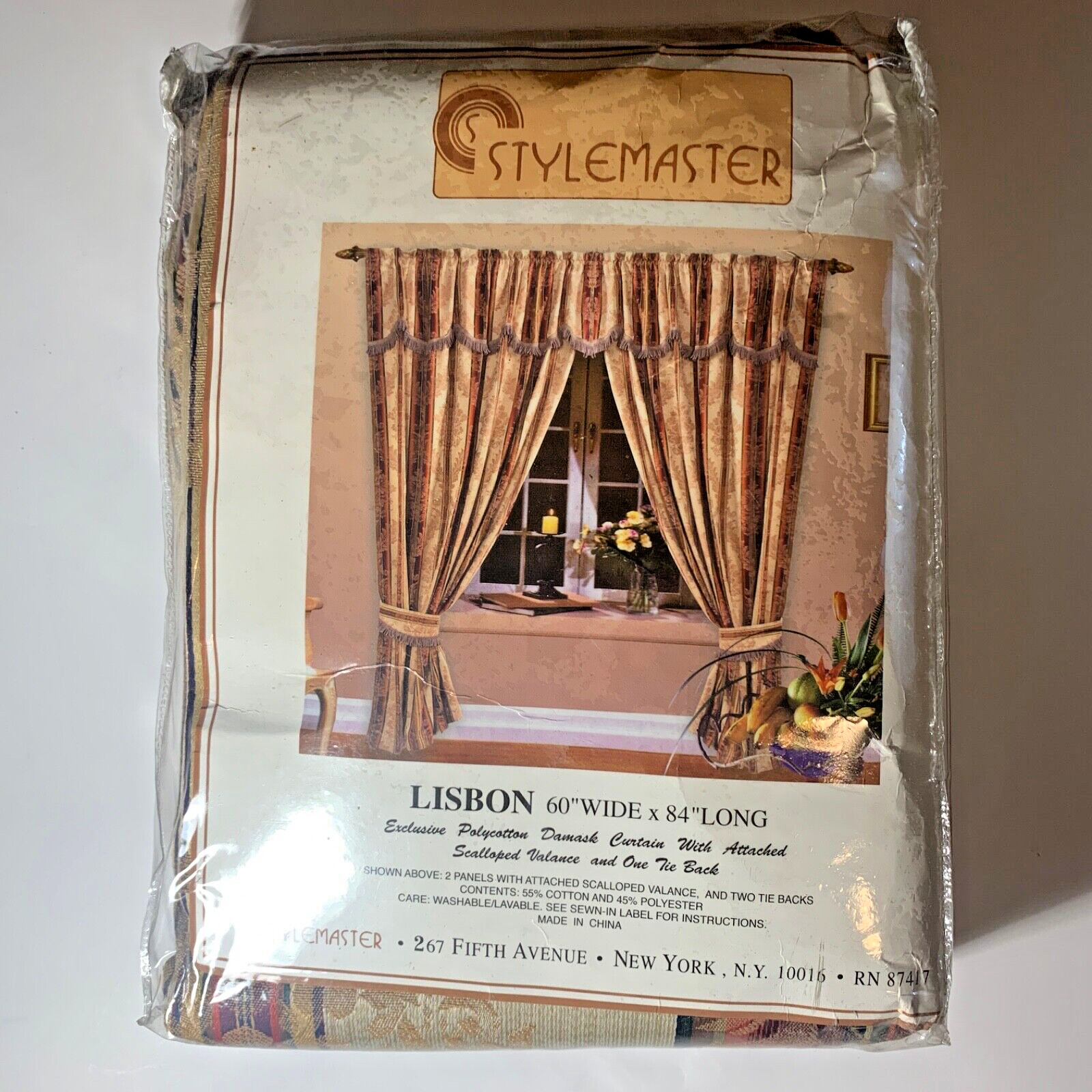 Copenhagen Taupe One Complete Window Set W/Attached Valance & 2 Tiebacks 60 X 84