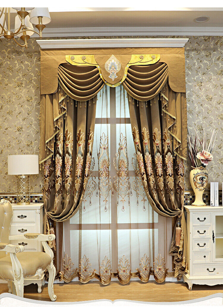 American chenille luxury embroidered coffee gold cloth curtain valance C964