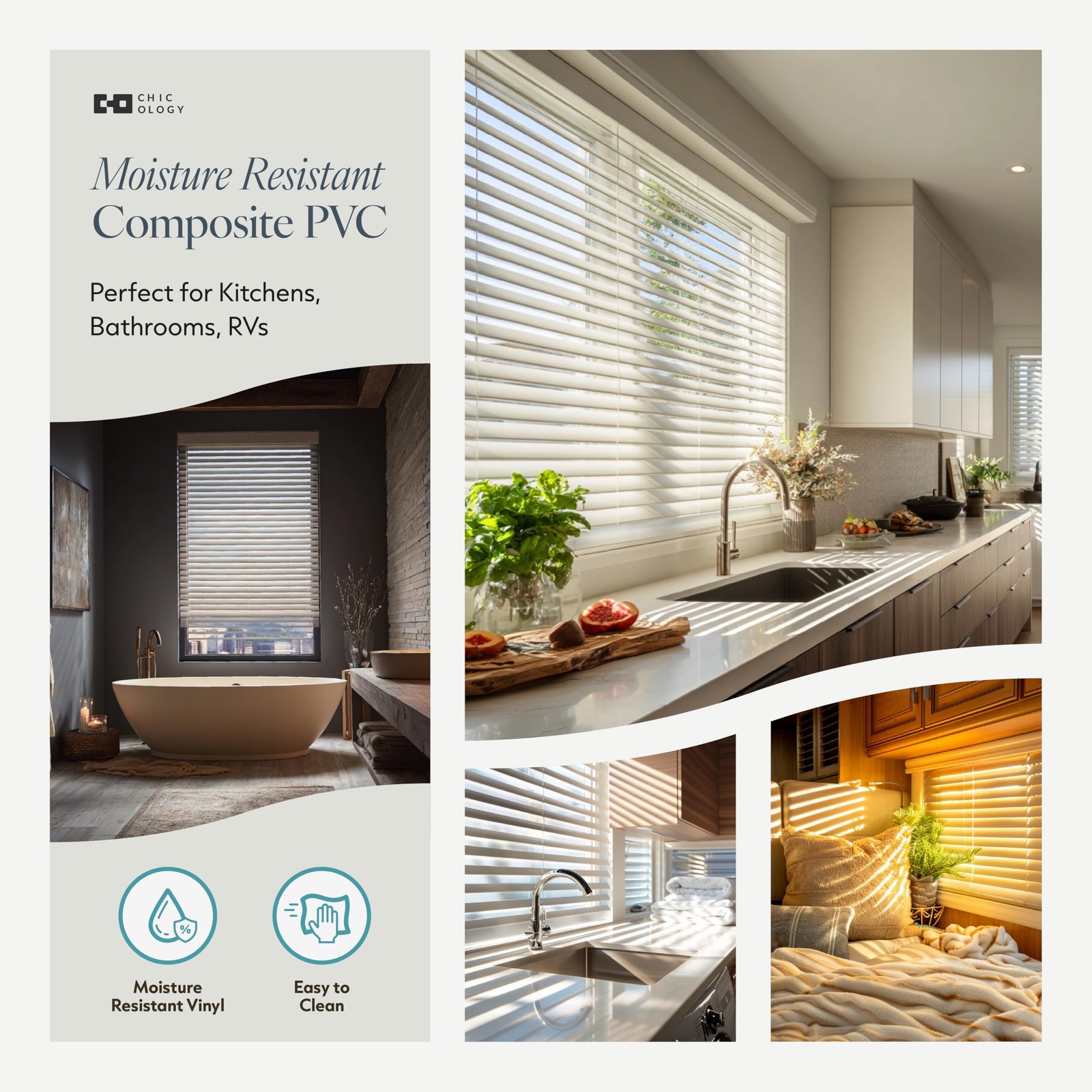 Chicology 2 Cordless Faux Wood Blinds Room Darkening Smooth Pvc Window Blinds