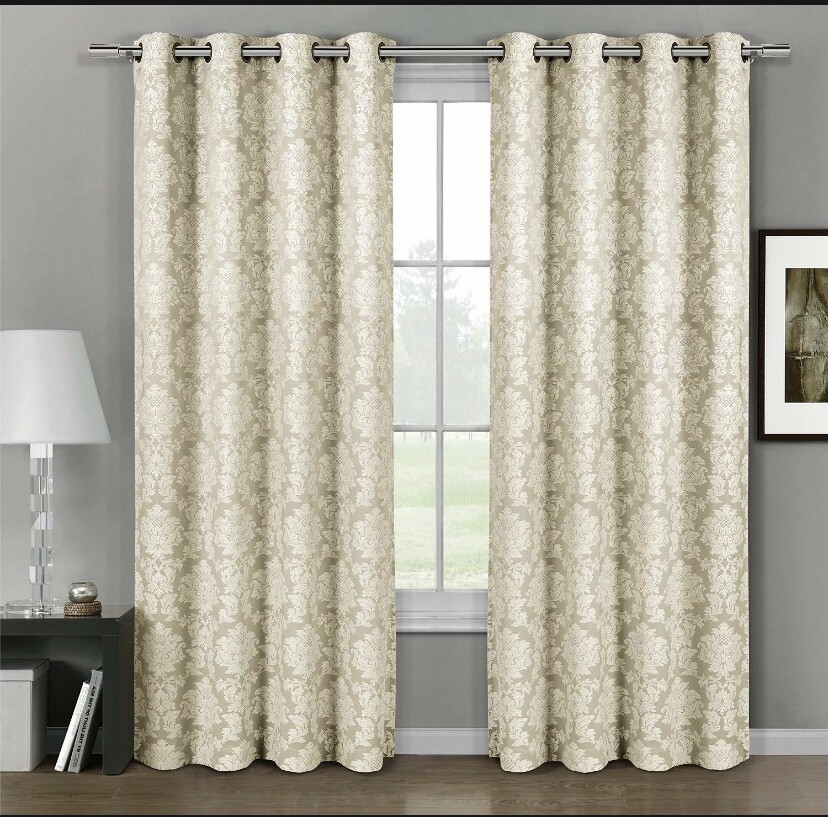 Aryanna Top Grommet Jacquard Window Curtain Panel 100% Polyester Set of 2 Panels