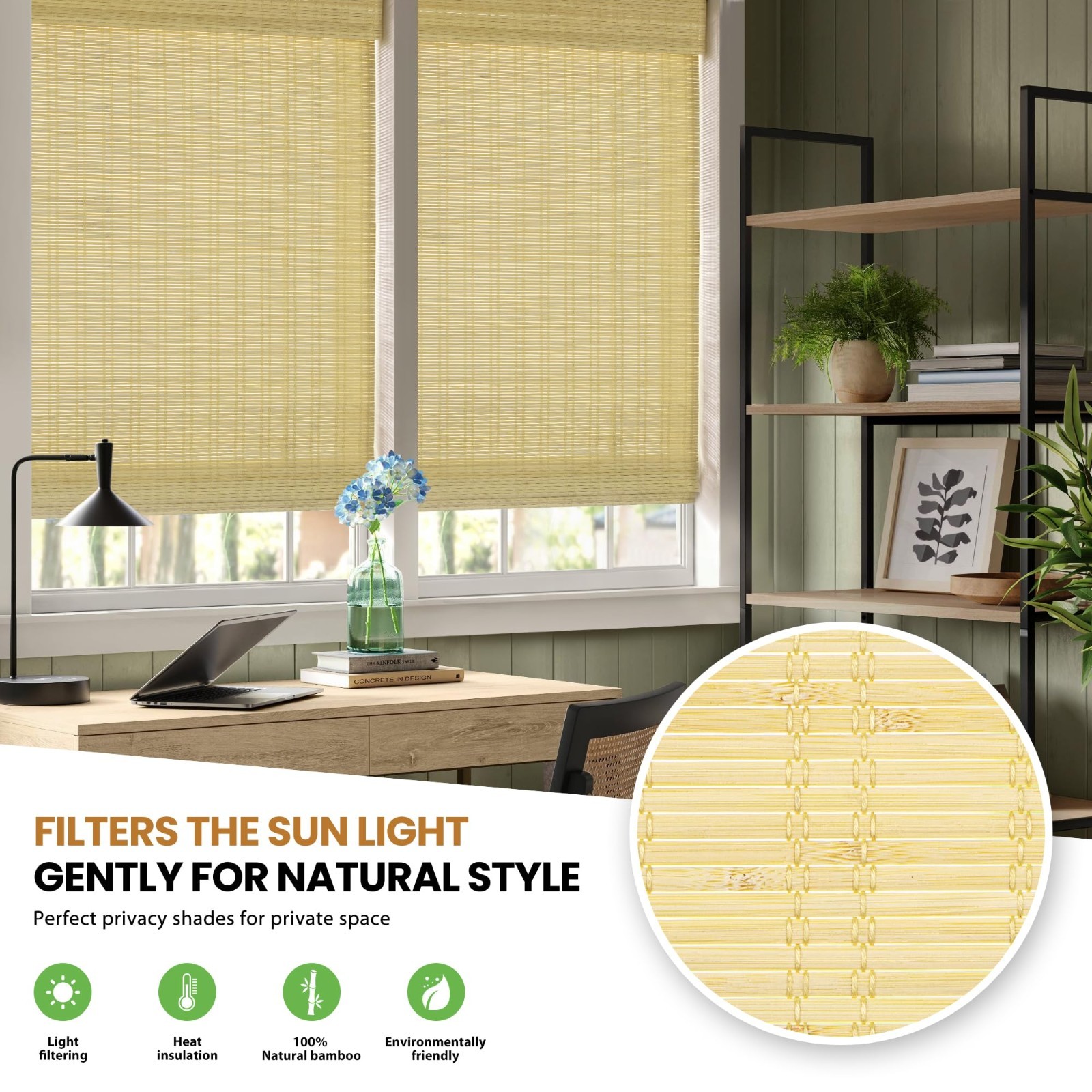 LazBlinds 34» W x 64» H, Ceylon Natural No Tools No Drill Cordless