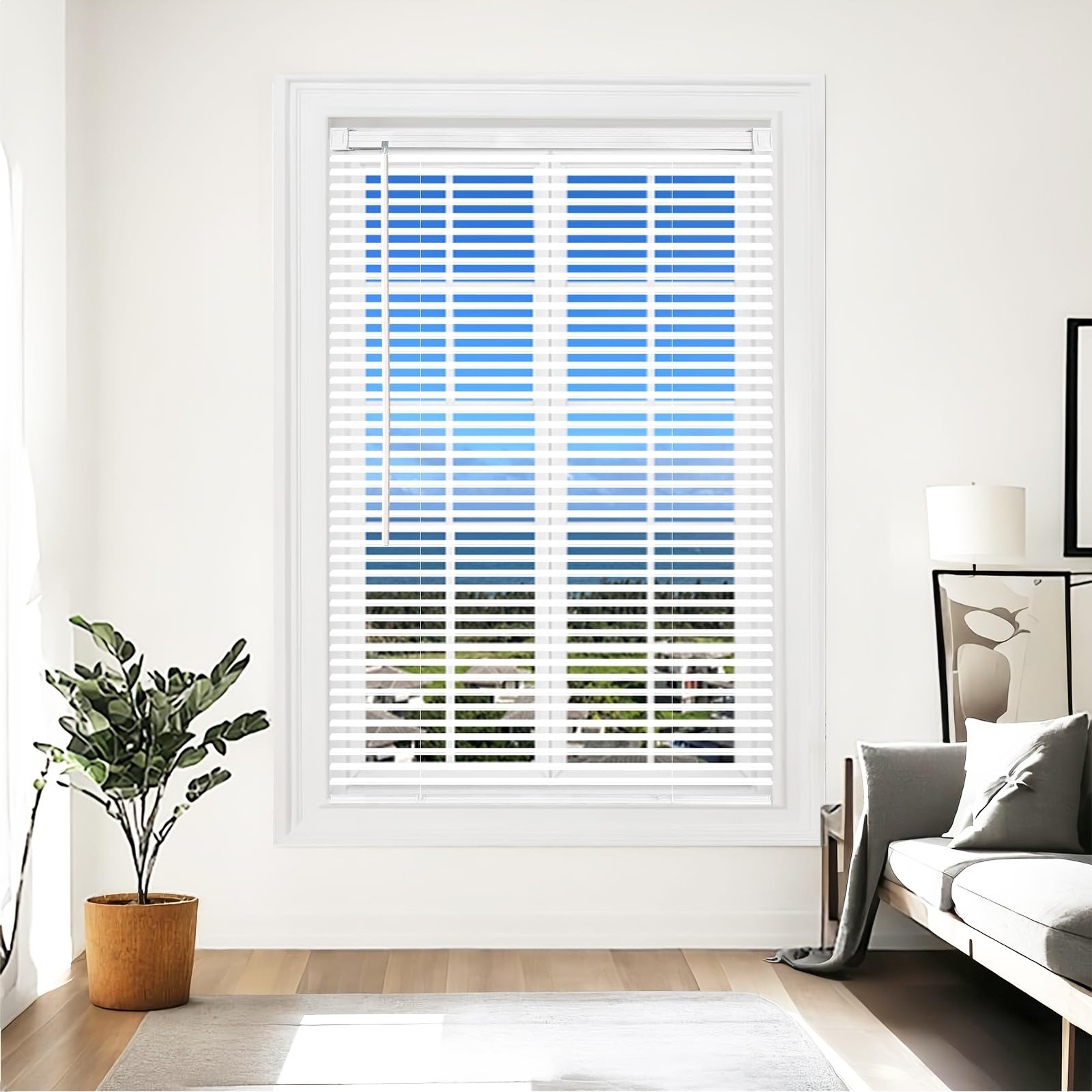 Cordless Vinyl Mini L Blinds 26″ W x 36″ H, 1″ Slat White Horizontal Windows …