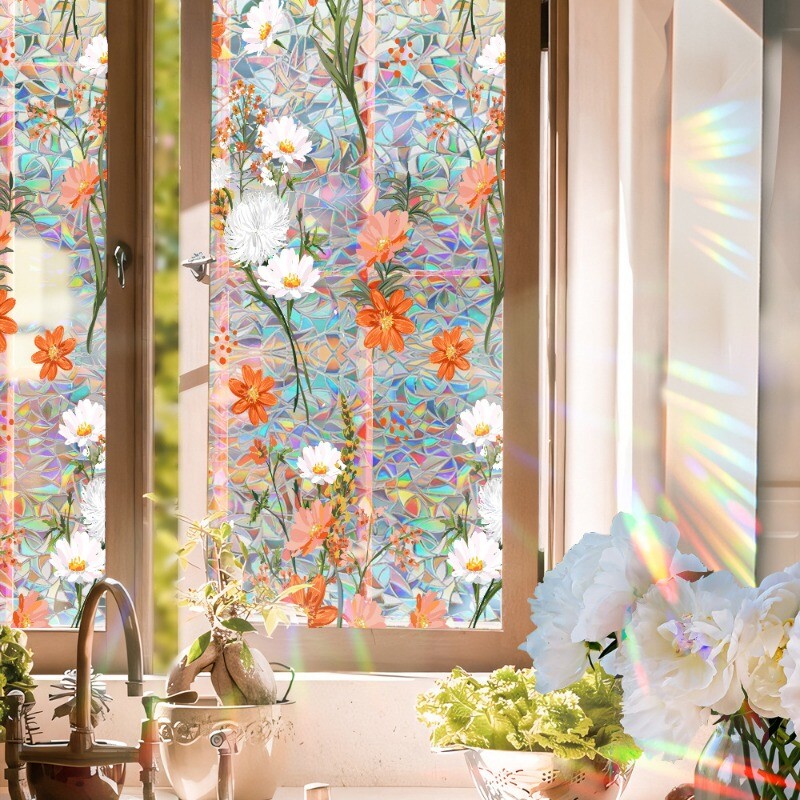 43 100cm Retro Flower Glass Film Static Cling Window Sticker Plant Shiny Decors