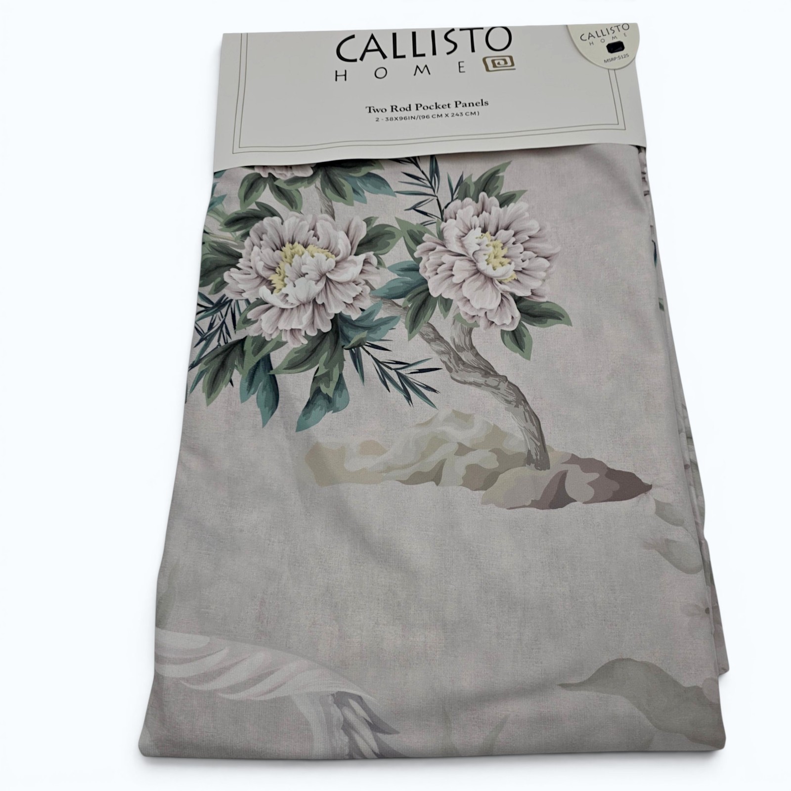 Callisto Crane Floral Curtains Blush Pink Set Of 4 Botanical Bird Drapes 38X96