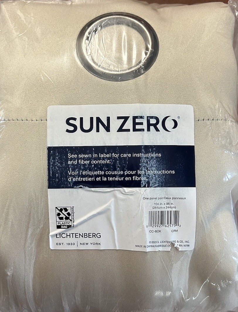 Sun Zero Broderick Theater Grade Blackout Panels 96”L x 52”W Cream 2-Pack