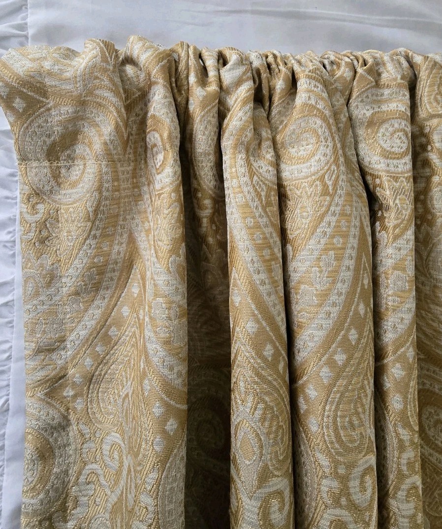 Jacquard Brocade Damask 2 Curtain Panel Set 50×84 Gold Cream Beige Lined