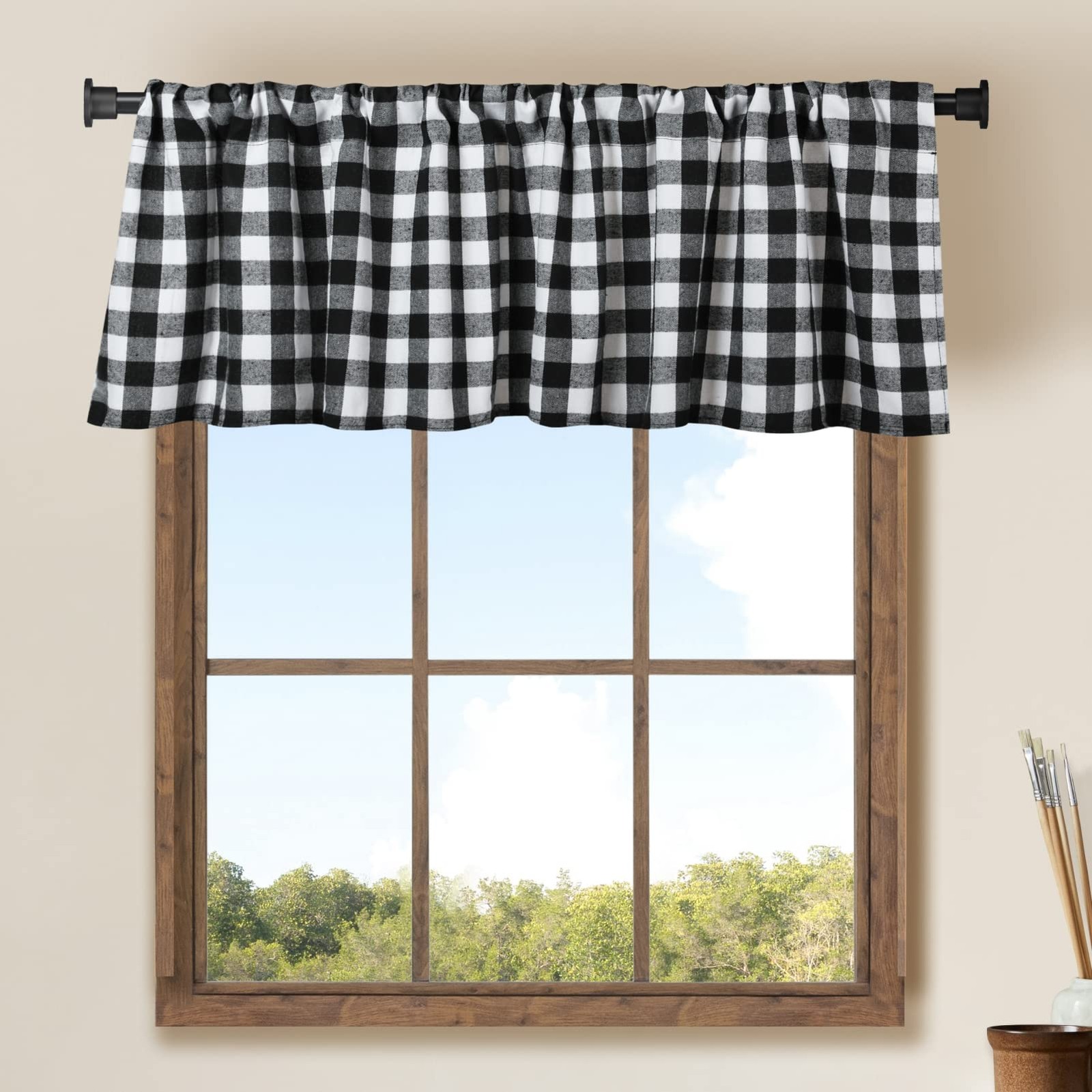 2 Pack Buffalo Check Plaid Window Valances White and Black Farmhouse Design W…