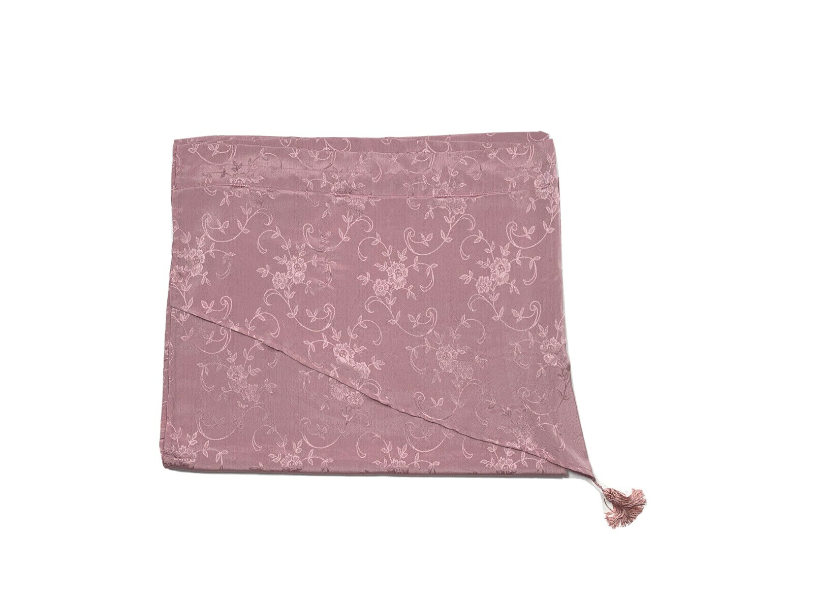 1 Vintage Pink Mauve Curtain Drape Attached Valance Tassel Damask Print Luxury