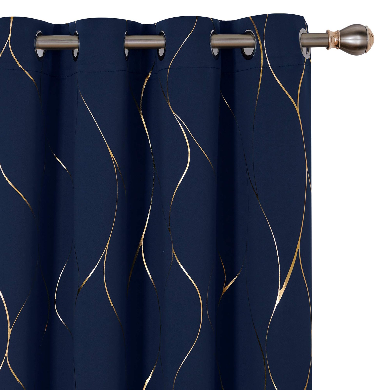 Deconovo Silver Or Gold Wave Print Blackout Curtains – Thermal Insulated