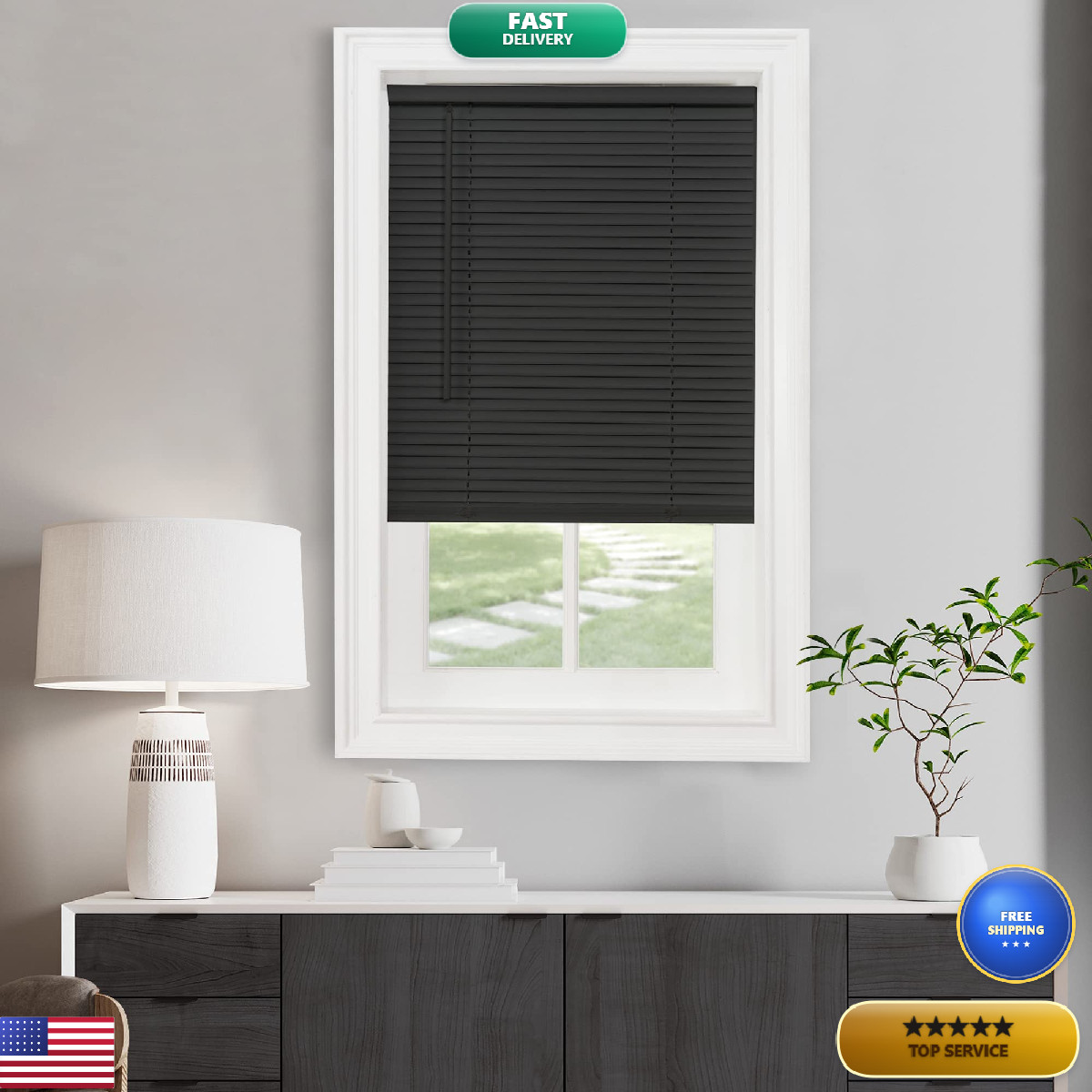 Cordless Light Filtering Mini Blind – 33 Inch Width 64 Inch Length 1 Slat Size