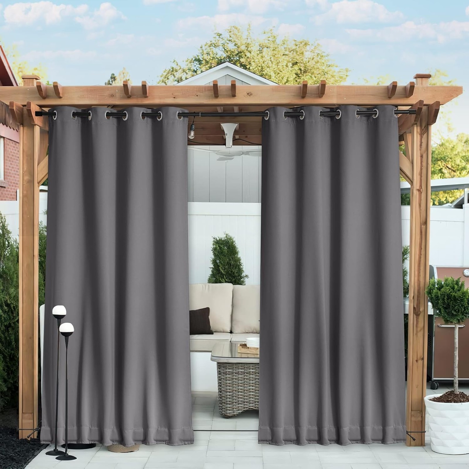 Outdoor Curtains 2 Panels Waterproof Grommet Back Tab Weighted for Patio Porch