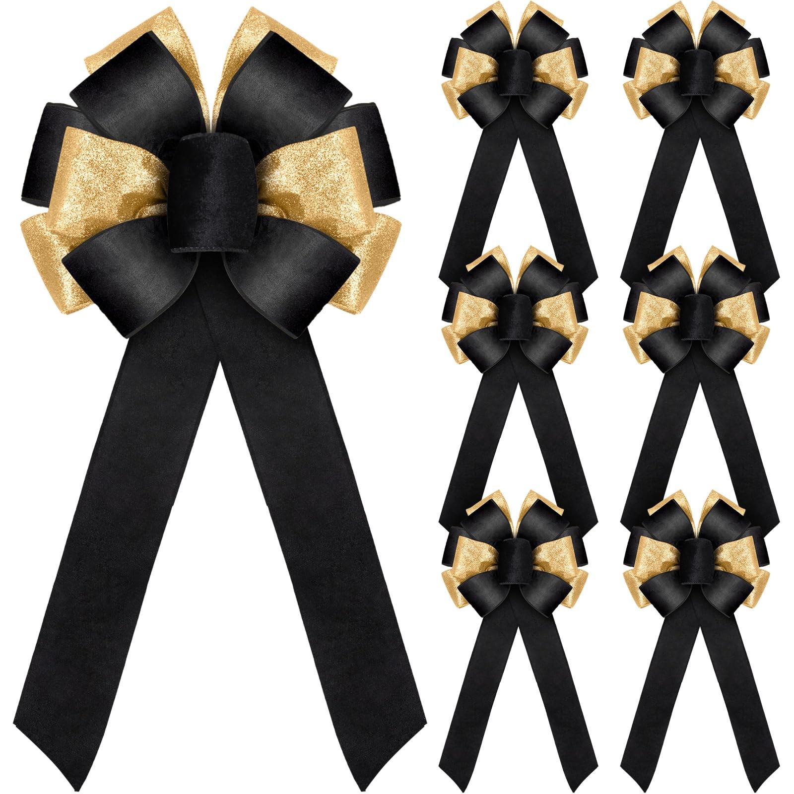 6 Pcs Large Christmas Bows, 10″ x 20″ Velvet Glitter Christmas Bow for Wreath…
