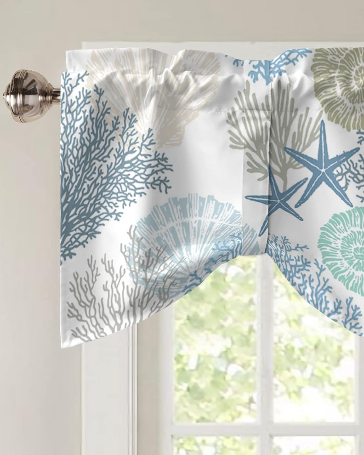 Tie up Valance for Windows Nautical Coastal Ocean Coral Curtains Valances Rod Po