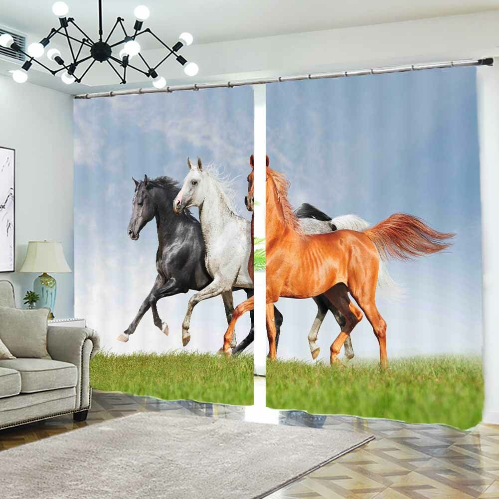 Brown Black Horses Run 3D Curtain Blockout Photo Printing Curtains Drape Fabric