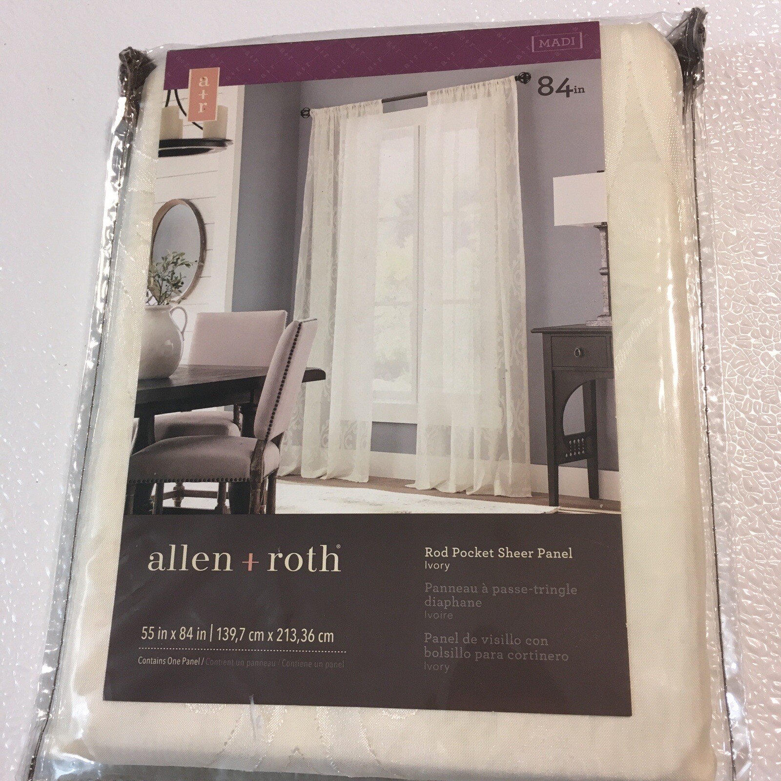 allen + roth ~ 55” x 84” Rod Pocket Sheer Single ￼Curtain Panel ~ Ivory ~ MADI