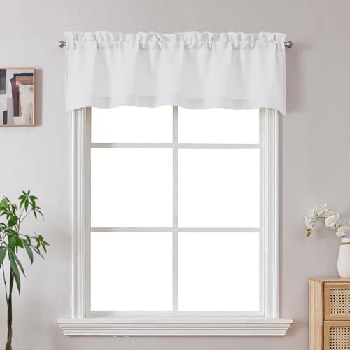 Valance for Windows, Light Filtering Faux Linen 60″W x 14″L (Pack of 1) White