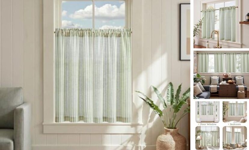 Striped Linen Kitchen 26″W x 36″L (Pack of 2) Rod Pocket Striped Sage Green