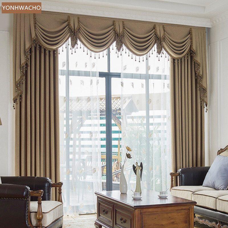 Thick sunscreen heat insulation brown cloth blackout curtain valance panel C376