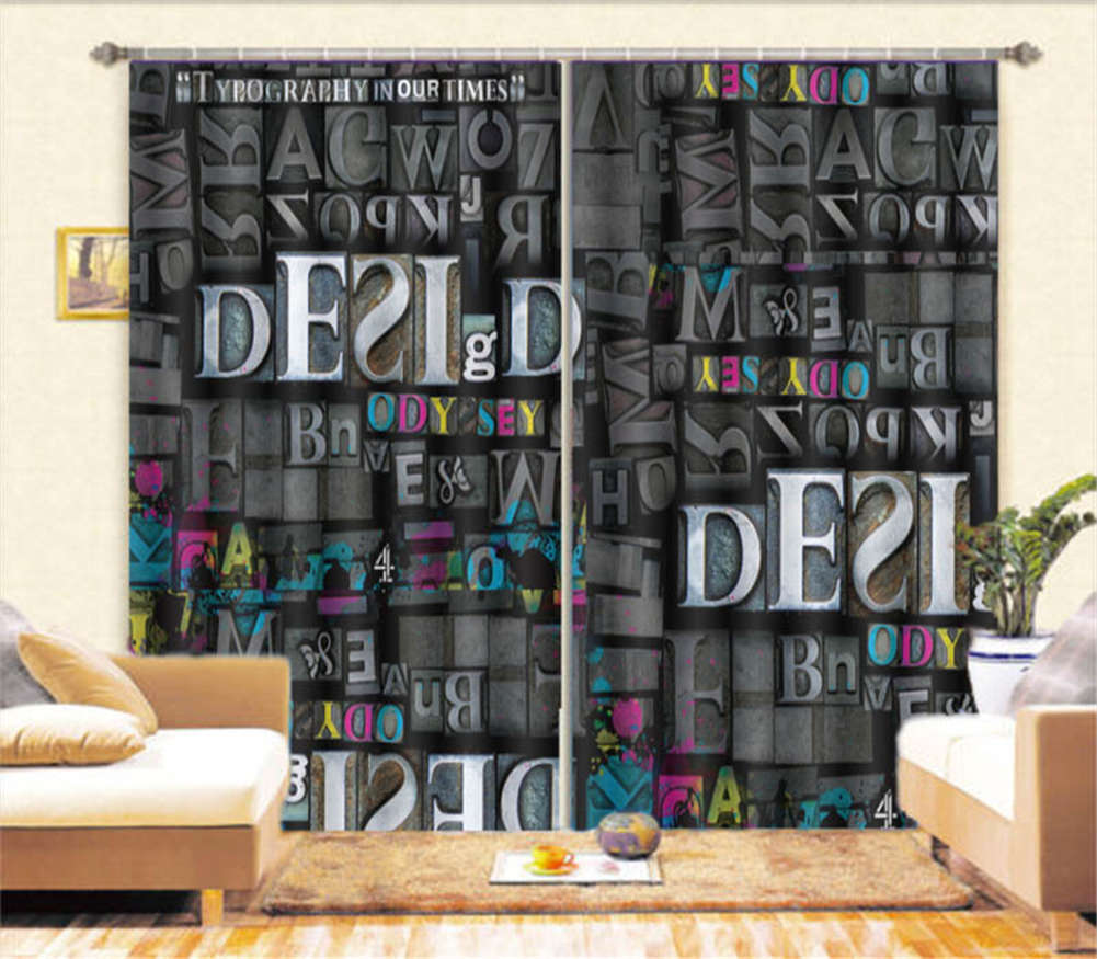 Messy English Alphabet 3D Curtain Blockout Photo Printing Curtains Drape Fabric