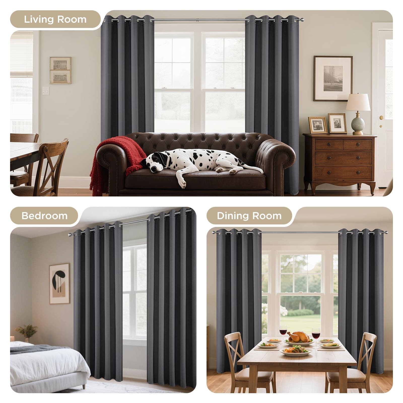 Blackout Curtains 72 Inch Length, Grey 52 ×72 Curtains for Bedroom, Thermal I…