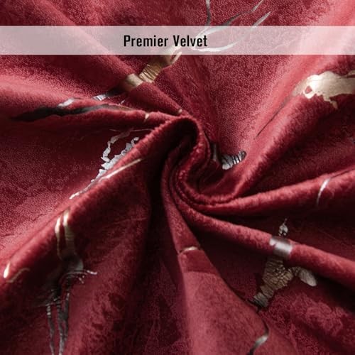 Luxury Velvet Curtains, Gold & Silver Foil 52″W x 84″L (Pack of 2) Burgundy