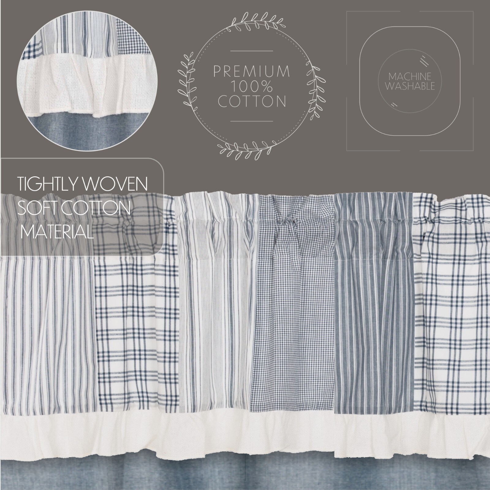 Sawyer Mill Blue Chambray Solid Short Panel W/ Attached Patchwork Valance