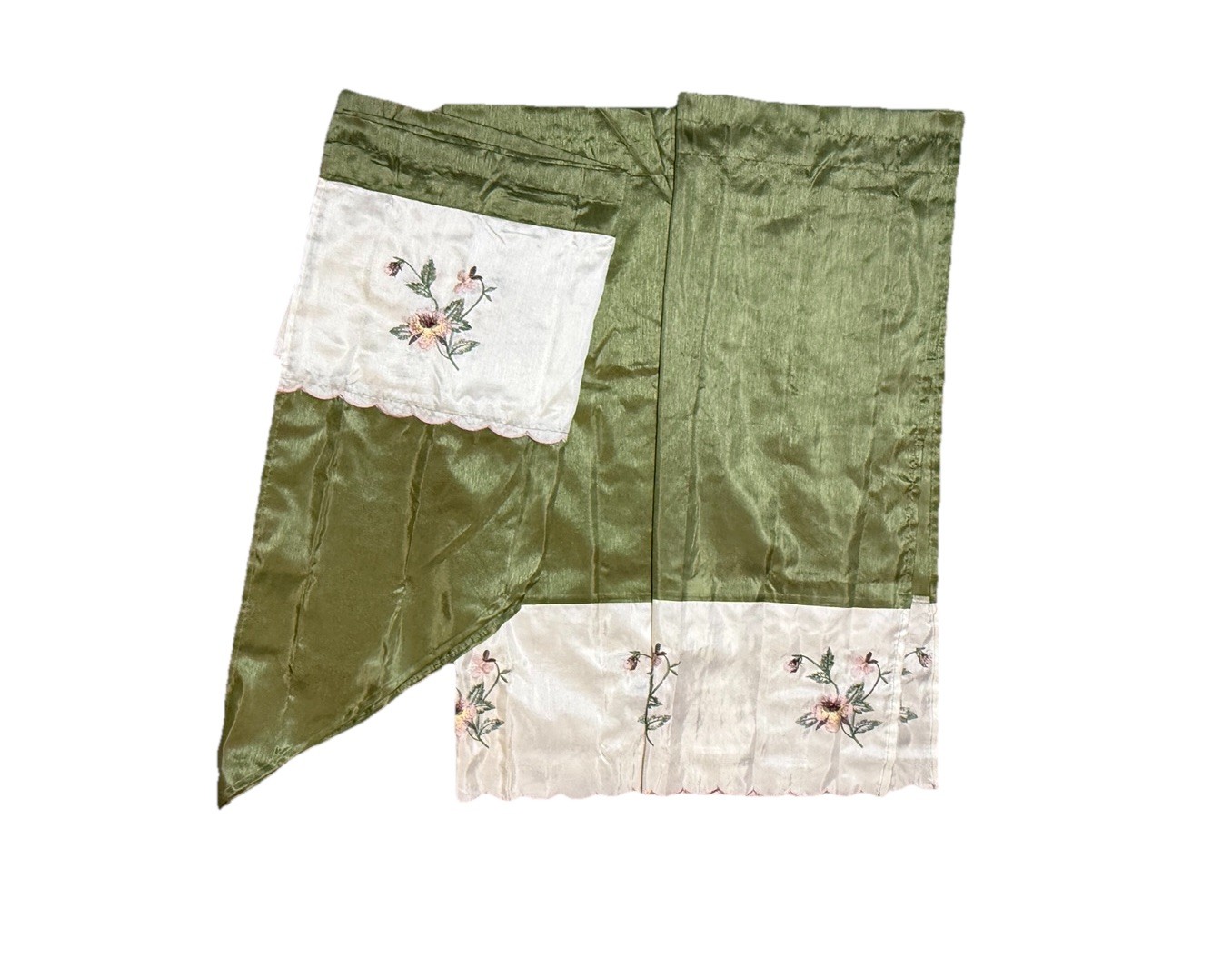 Set of 3 Beautiful Faux Silk Short Curtains Valances Panels Green Pink White