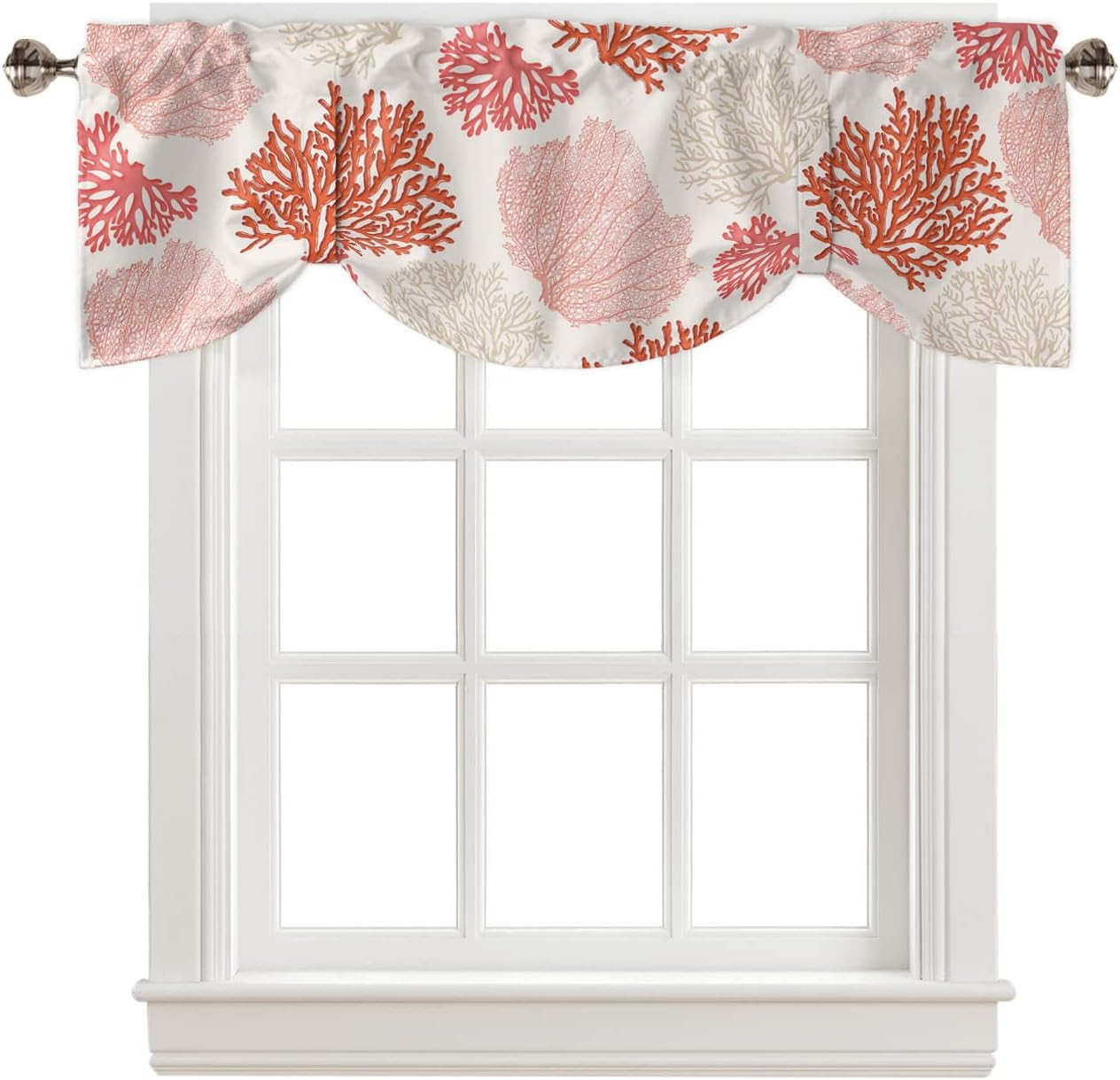 Tie up Valance for Windows Nautical Coastal Ocean Coral Curtains Valances Rod Po