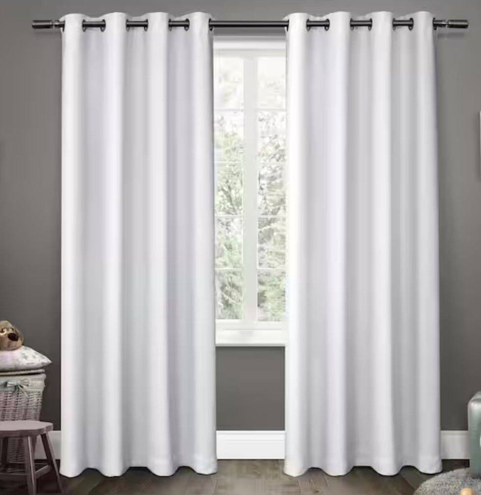 White Sateen Solid 52″W x 84″L Noise Cancelling Thermal Grommet Blackout. 2panel