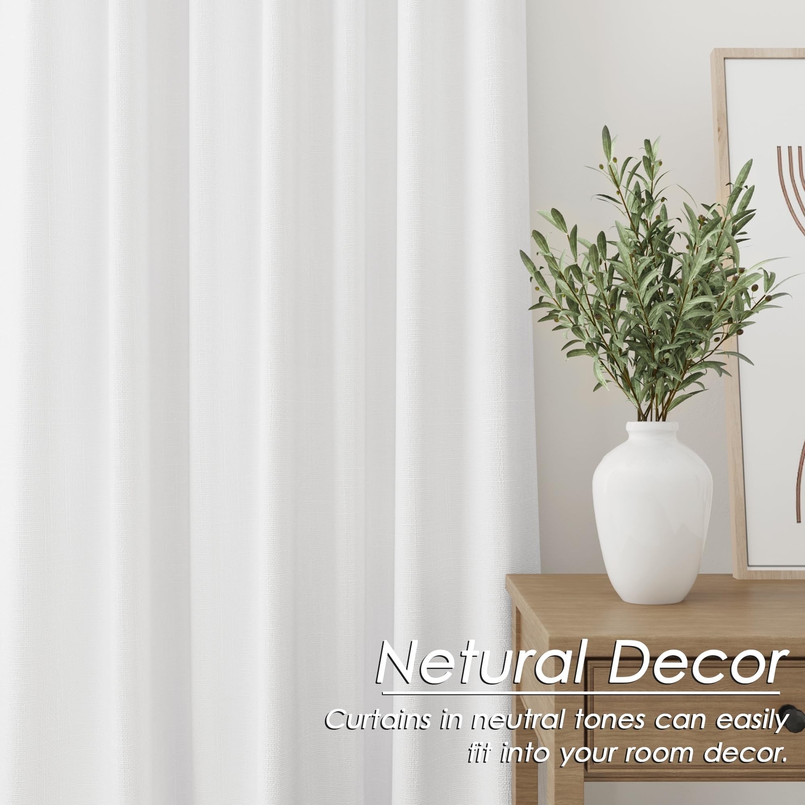 White Linen Blackout Curtains 84 inches Long for Bedroom Modern Elegant White…