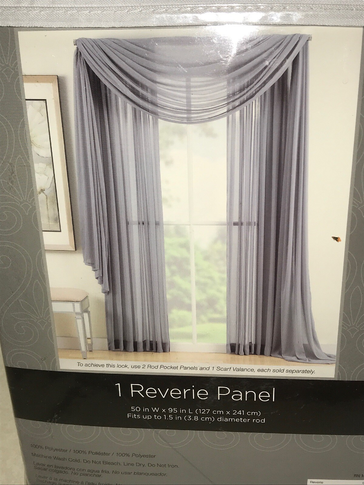 NEW–Reverie Sheer Window Curtain Panel 50″ x 95″ One Panel. GREY