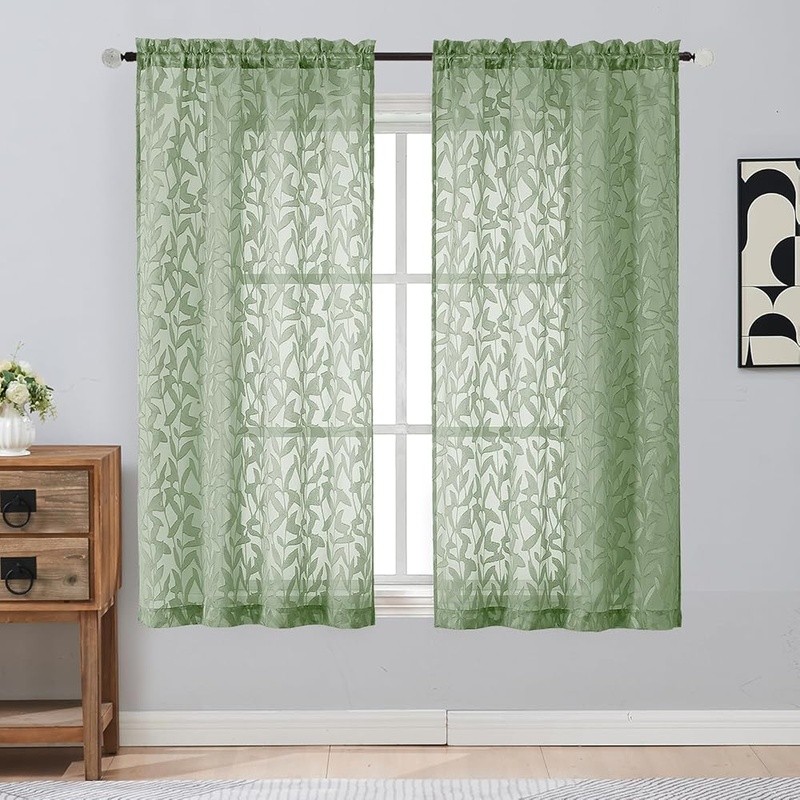 Light Filtering Sheer Curtains Rod Pocket 2 Panels Elegant Leaf Home Decor New