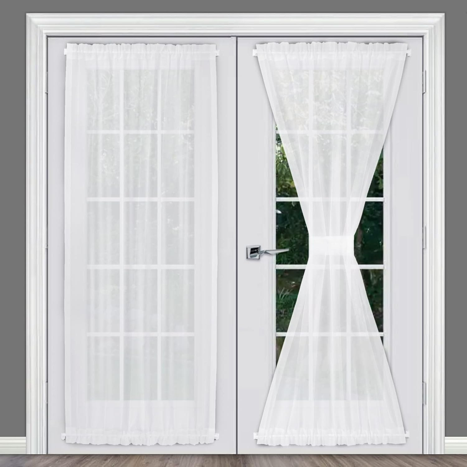 French Door Curtains 2Pk 40×72 White Sheer Sidelight Panels W/ Tiebacks