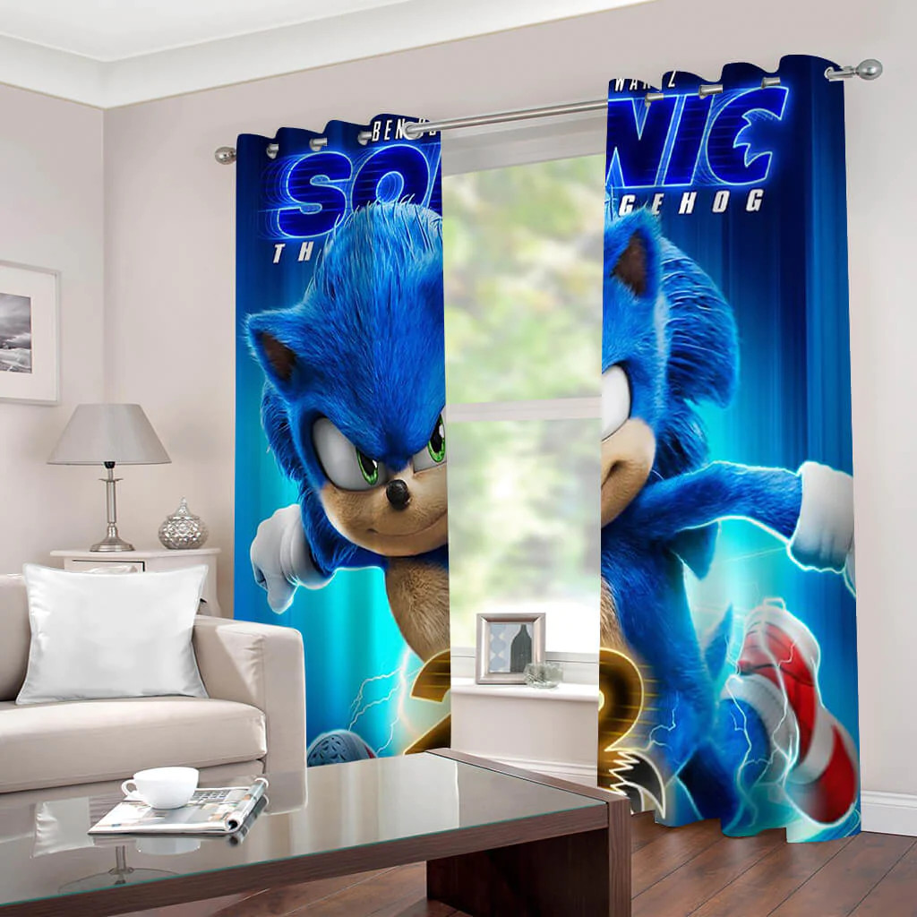 Cartoon Gift For Lovers Sonic the Hedgehog Printed Window Curtains, Gift Ideas