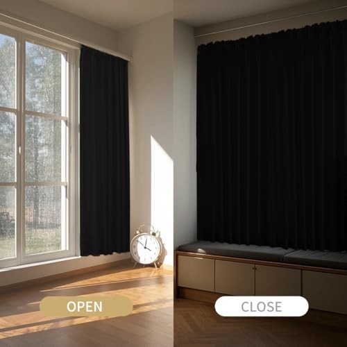 Pureout Curtains 63 inch Length 2 Panels Set, 52″W x 63″L (Pack of 2) Black