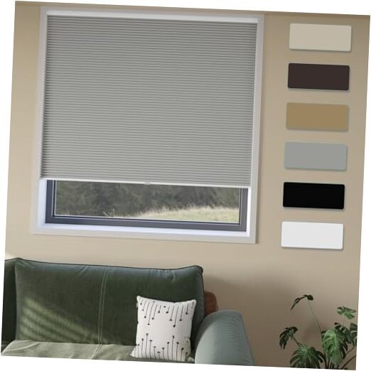 Cordless Cellular Window Shades No Tools No Drill Blackout 34″W x 72″H Grey