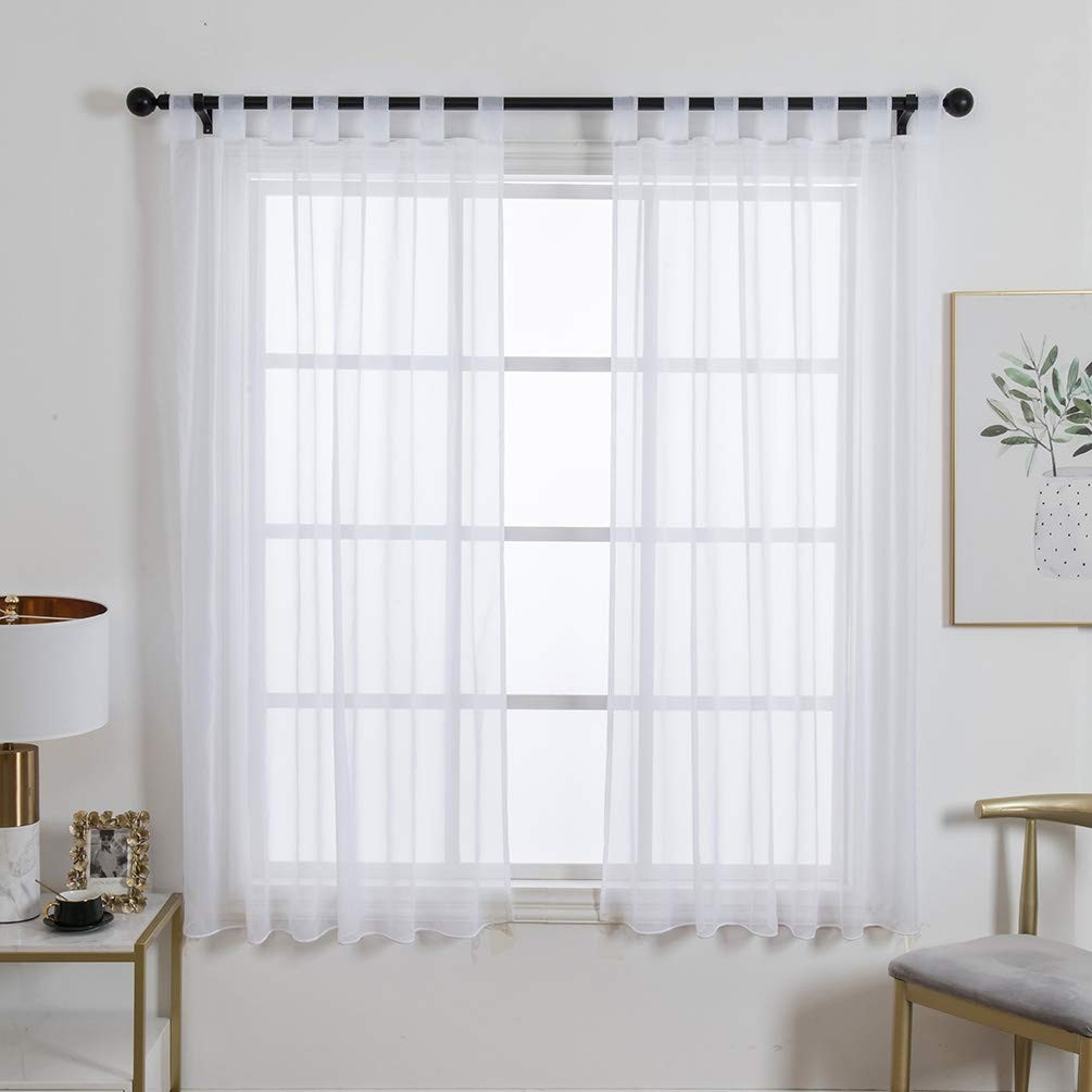 1 Panel Tab Top Sheer Drapery – Girls Room Sheer Voile Curtains – White 57(H)…