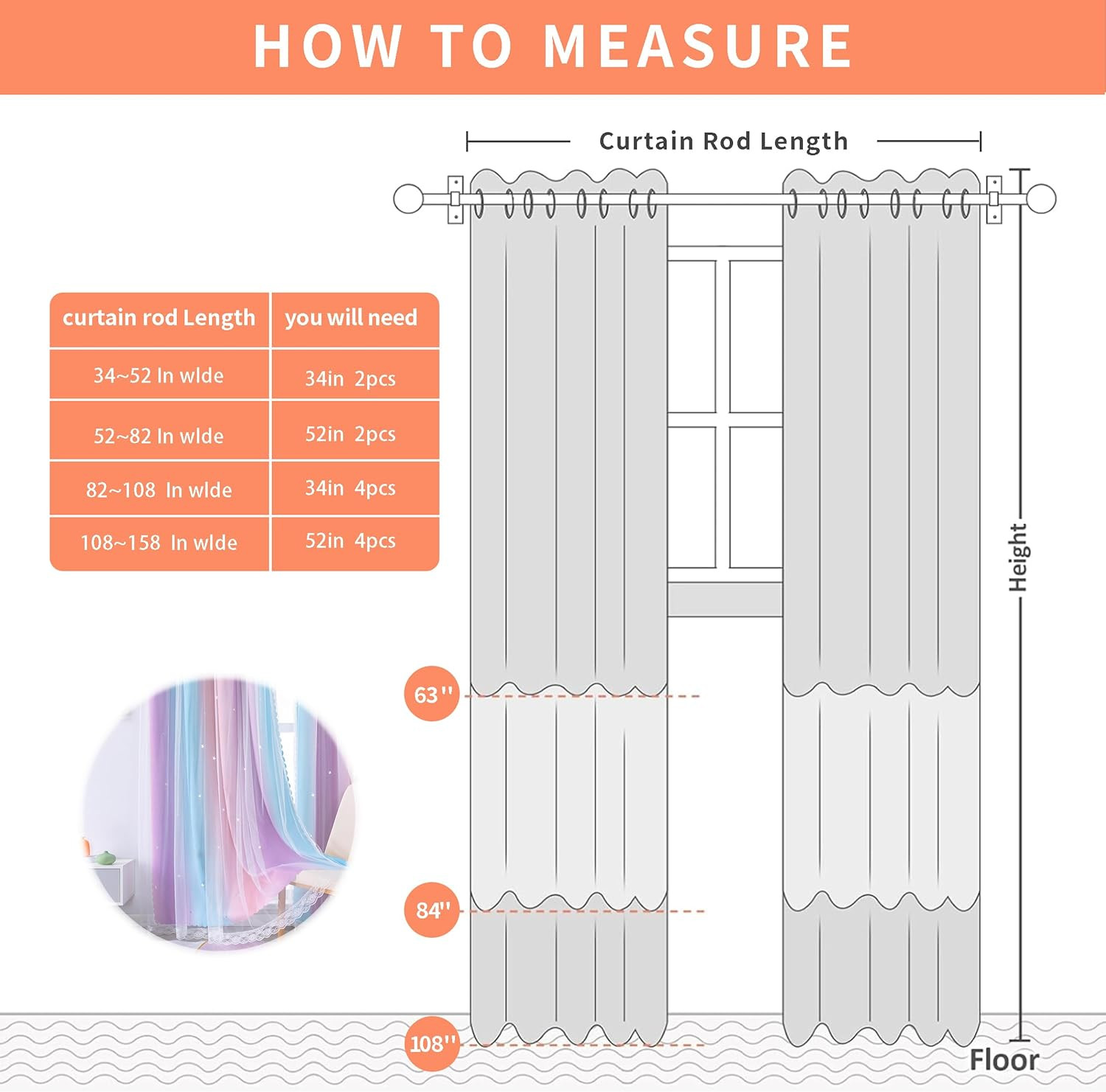 Blackout Curtains for Girls Bedroom Decor 63 Inches Long Window Curtains