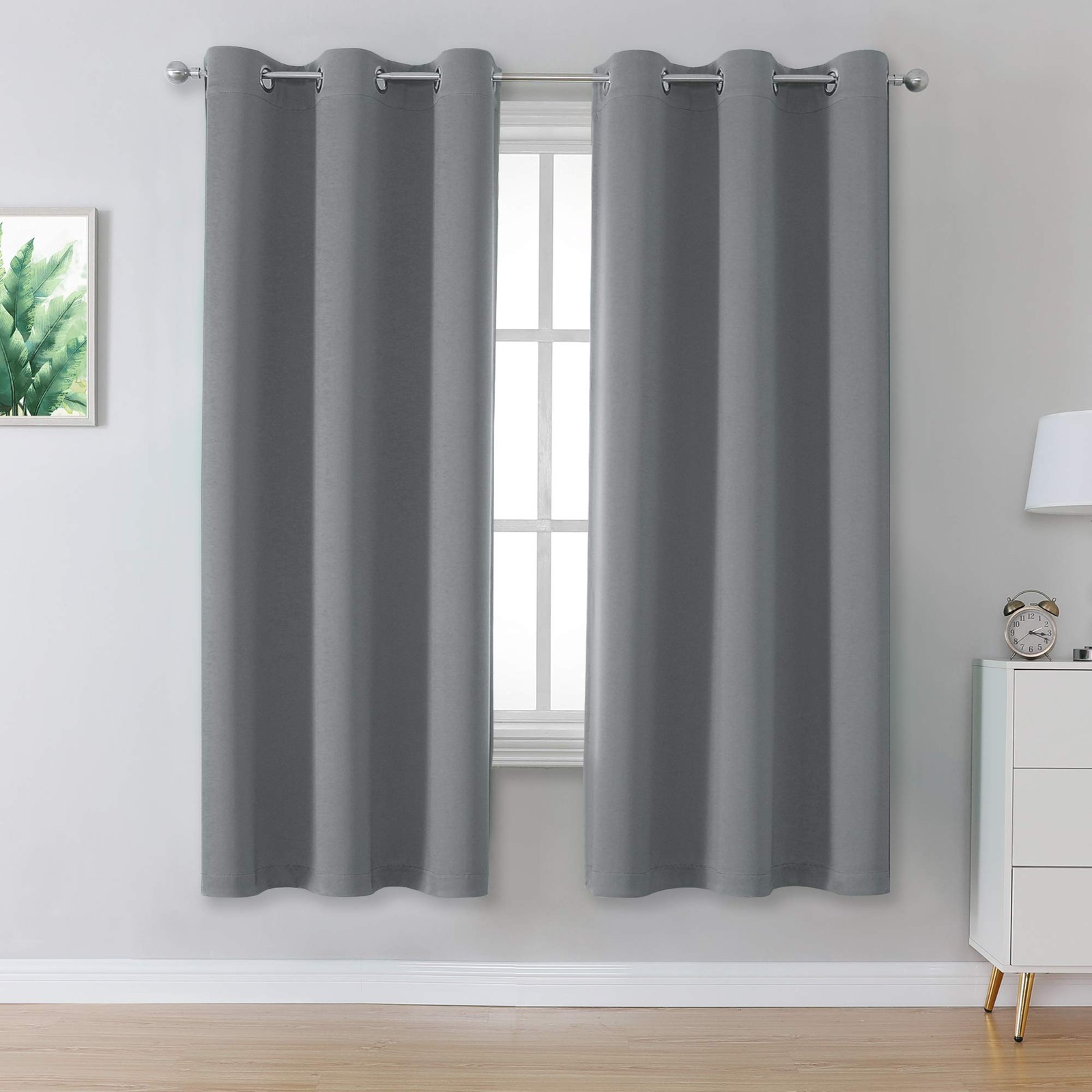 DUALIFE Solid Blackout Curtains for Bedroom 72 Inches Long Room Darkening Grey G