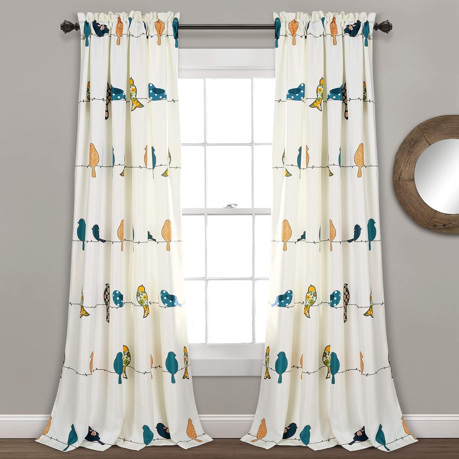 Lush Decor Rowley Birds Light Filtering 52″W x 84″L (Pack of 1), Multi Color