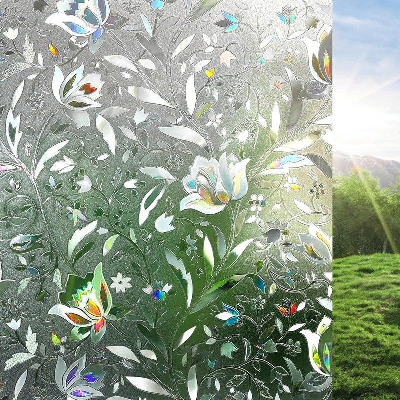 Privacy Window Film Static Cling Tulip Pattern UV Protection Decorative Film New