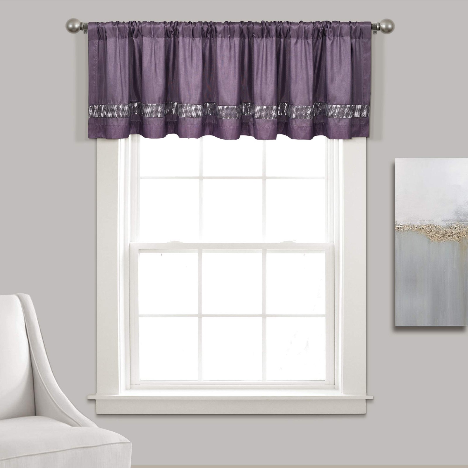 Night Sky Valance Curtain Single, 84″W x 18″L Purple & Silver – Extra Wide Cu…