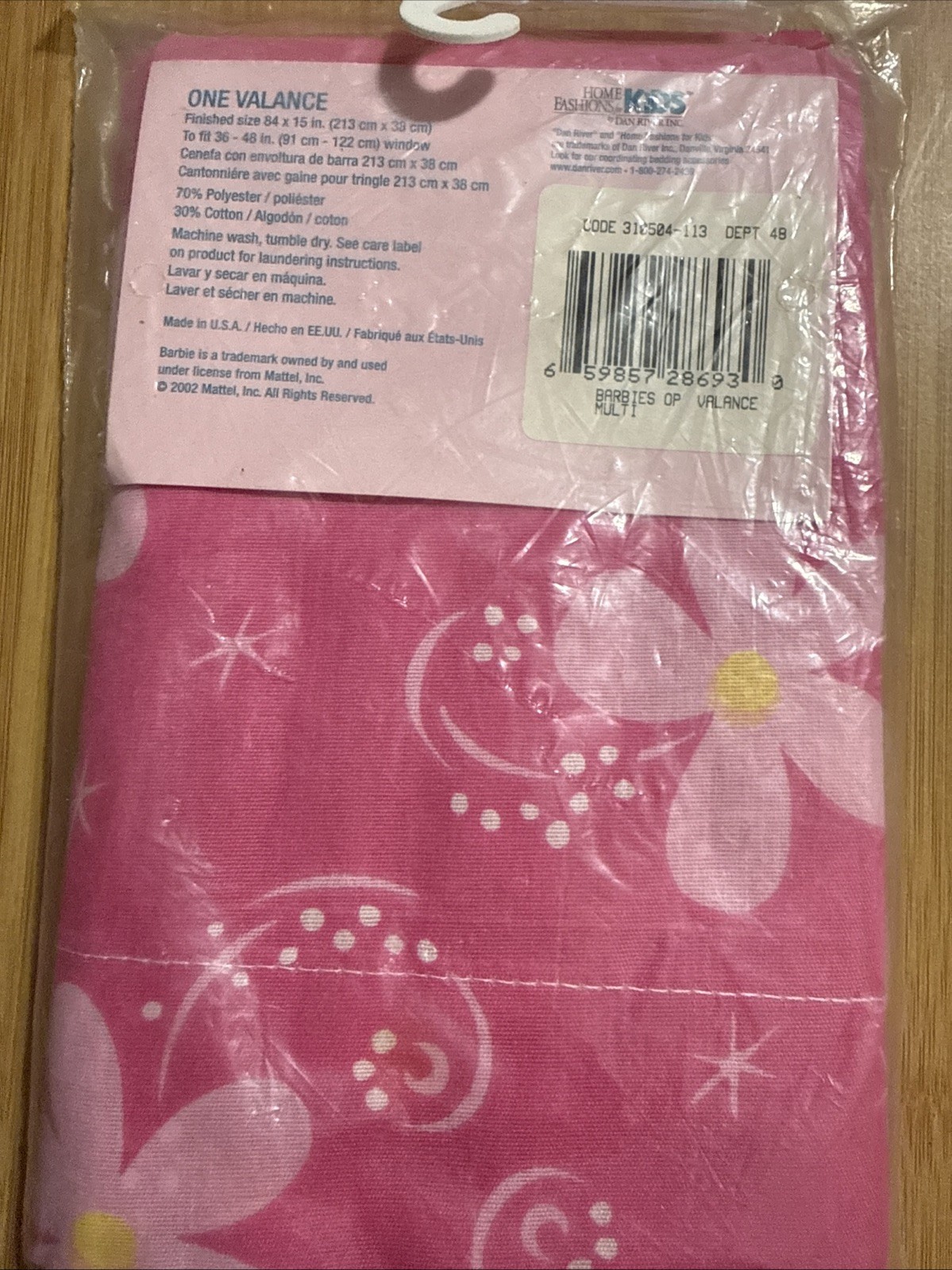 Vintage Barbie Curtain Valance 84″x 15″ Flowers Dan River USA New Window Pink