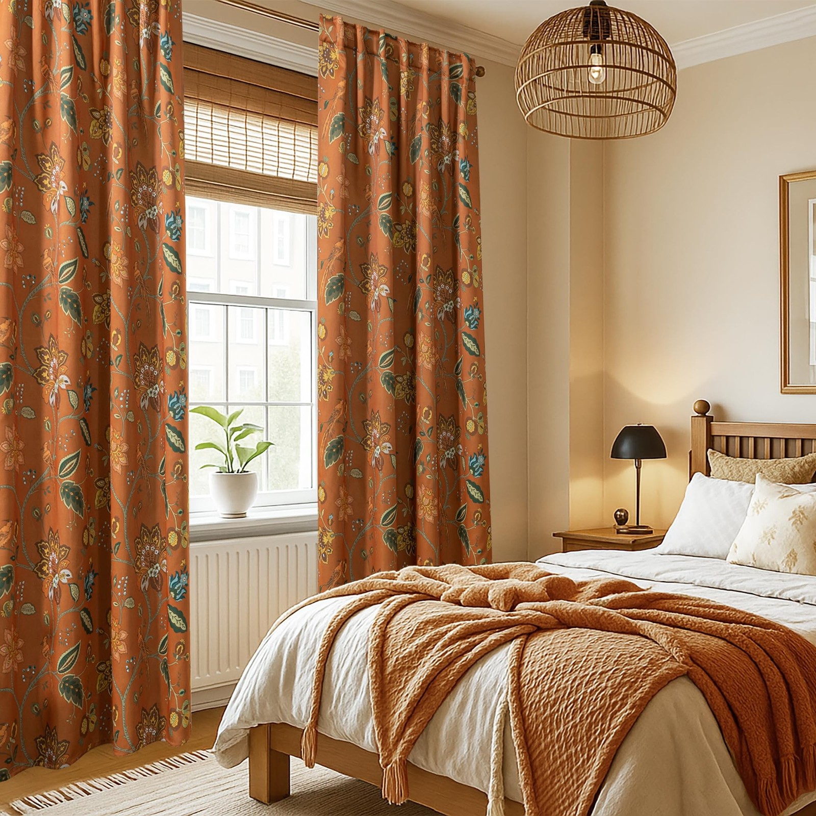 Burnt Orange Boho Fall Curtains Blackout for Living Room,Retro Patterned Bohe…