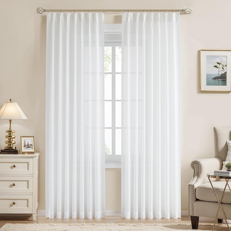 Pinch Pleated Sheer Curtain Panels Eco-Friendly Light Filtering New