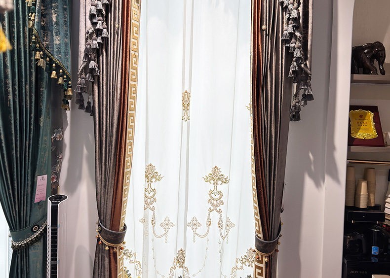 velvet luxury bronzing European fabric embroider valance curtain tulle M1914