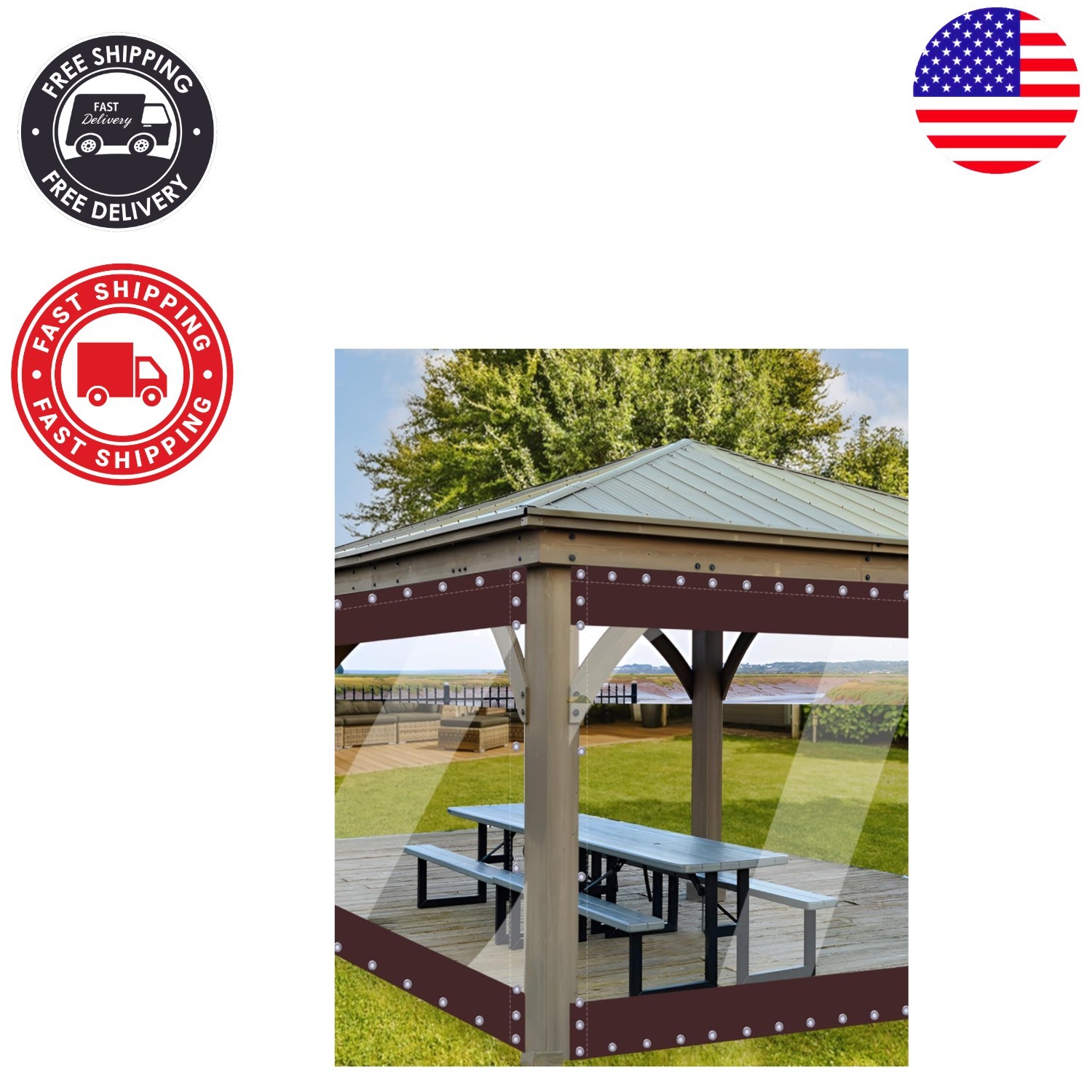 8’H x10’W Heavy-Duty Clear Vinyl Outdoor Curtain – Perfect for Patios & Gazebos