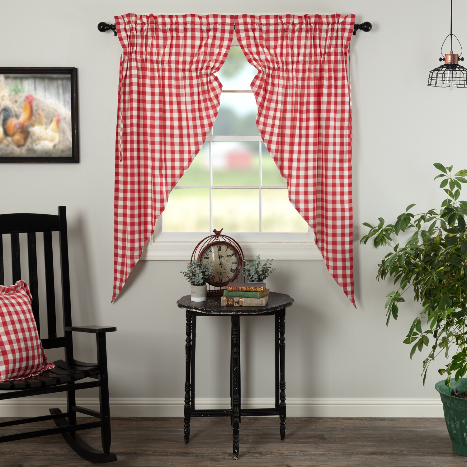 Annie Buffalo Red Check Prairie Short Panel Country CURTAINS Primitive Cottage