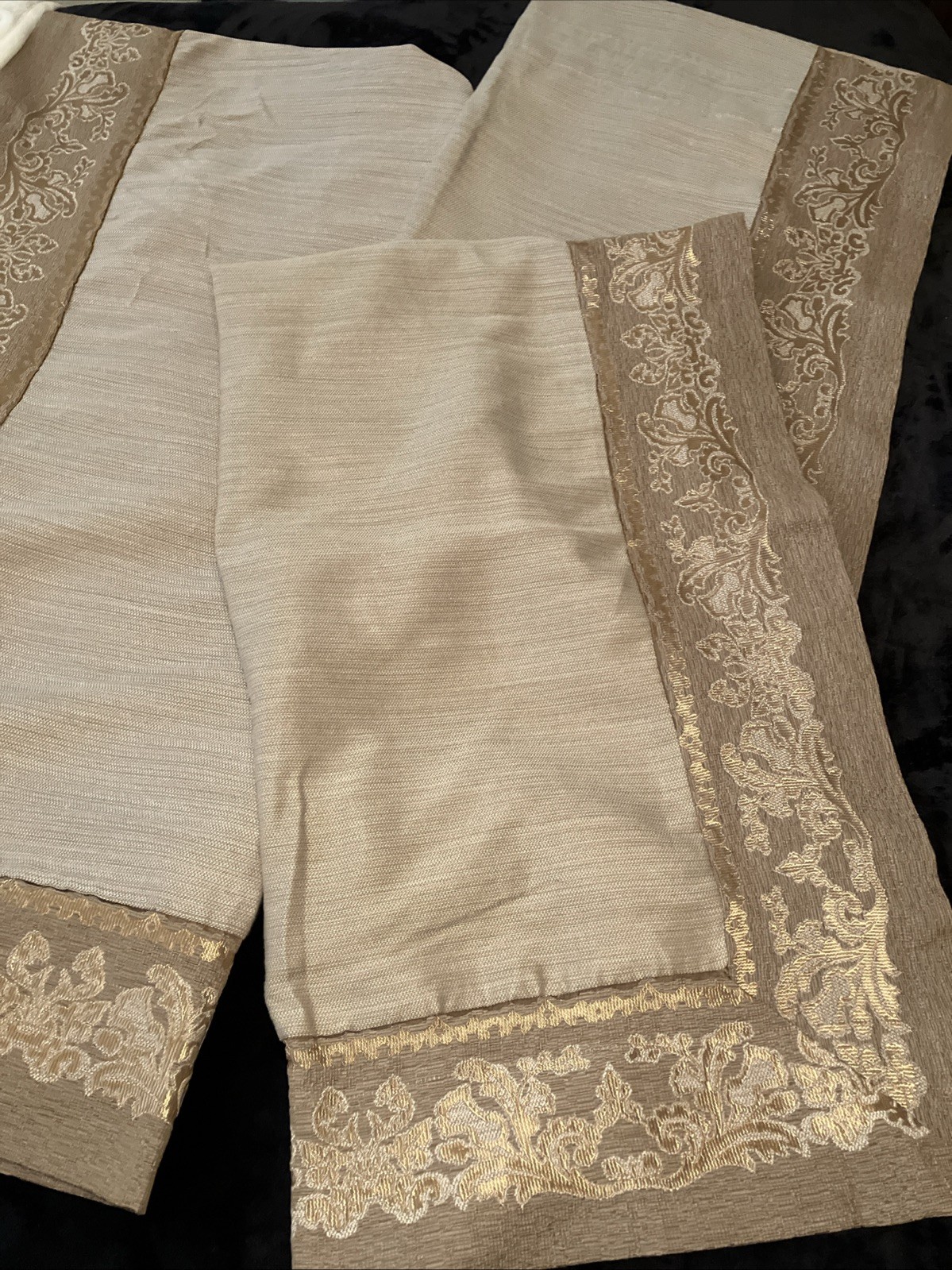 Vintage Croscill Drapes/Curtains 40×84 Pair. 21657Beige/gold Trimmed. Beautiful