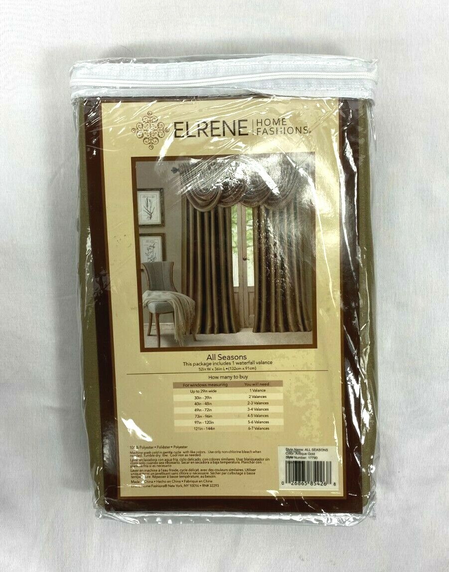 Elrene Home Fashions Antique Gold Rod-Pocket Waterfall Valance Panel, 52″x36″